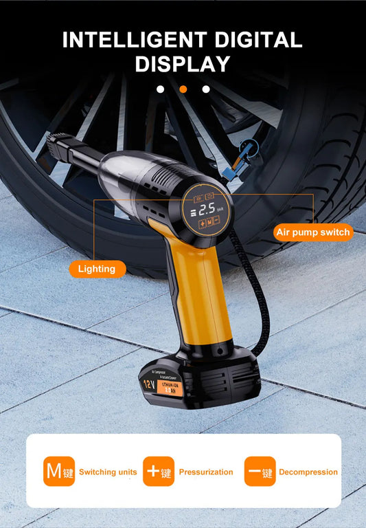 Aspiradora Inalámbrica para Carro con Bomba Infladora 12V – Limpieza y Mantenimiento en un Solo Equipo