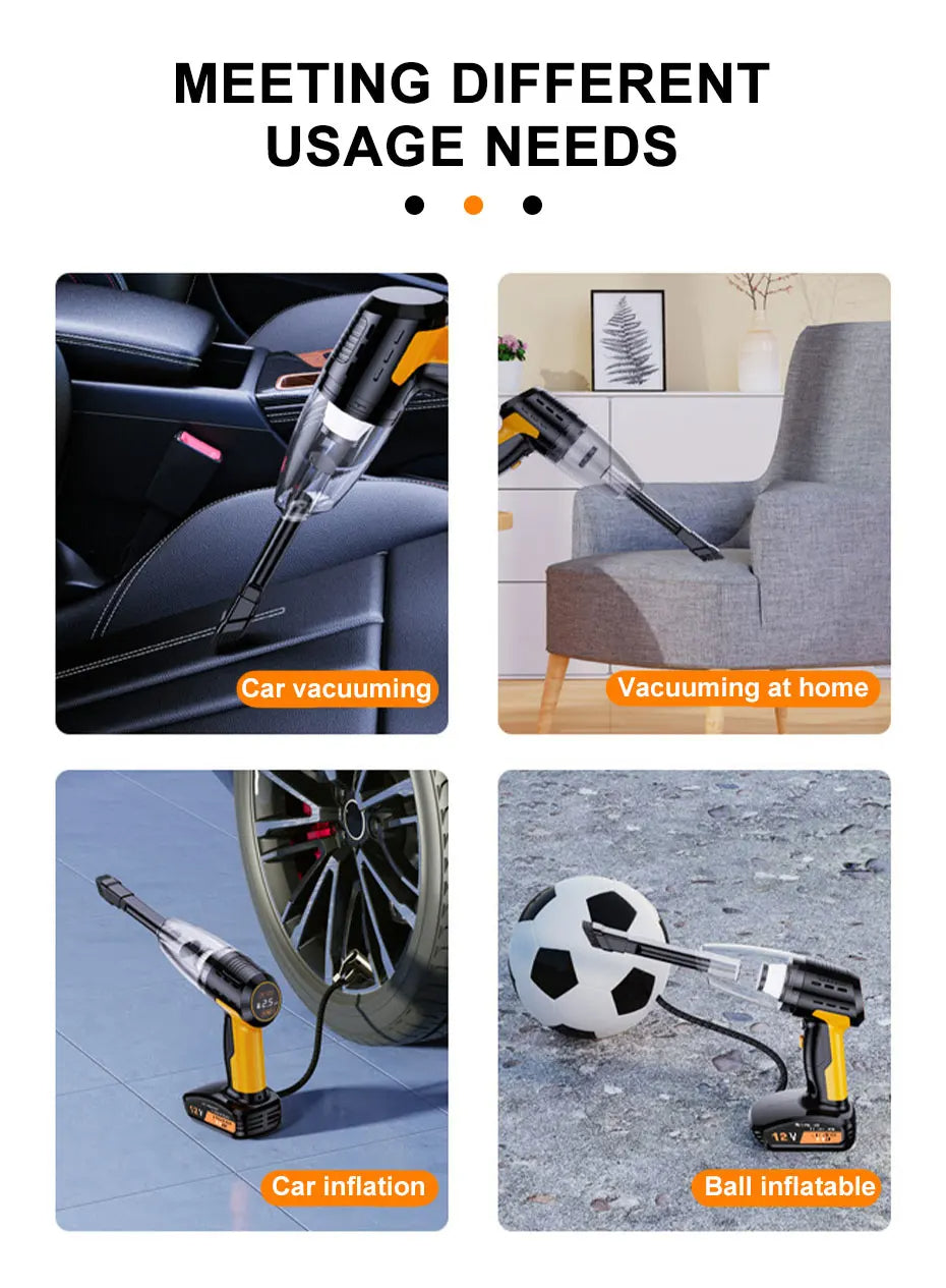 Aspiradora Inalámbrica para Carro con Bomba Infladora 12V – Limpieza y Mantenimiento en un Solo Equipo