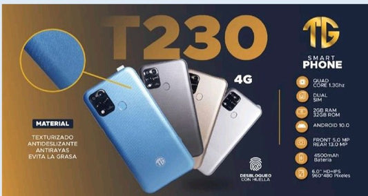 Celular Smartphone T230 | Pantalla HD+ de 6", Huella Digital, 4G, 32GB, Android 10