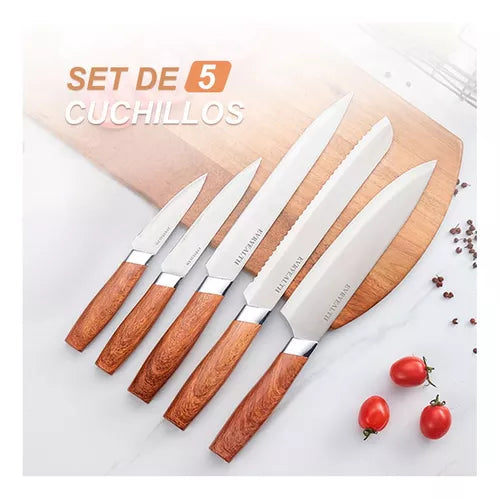 Set De Cuchillos Cocina 5 Pz En Madera
